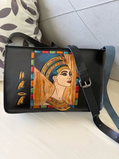 Nefertiti Hand-Painted Black Crossbody