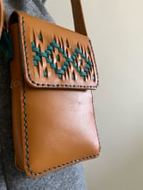 Woven Teal Geometric Mini Crossbody 3
