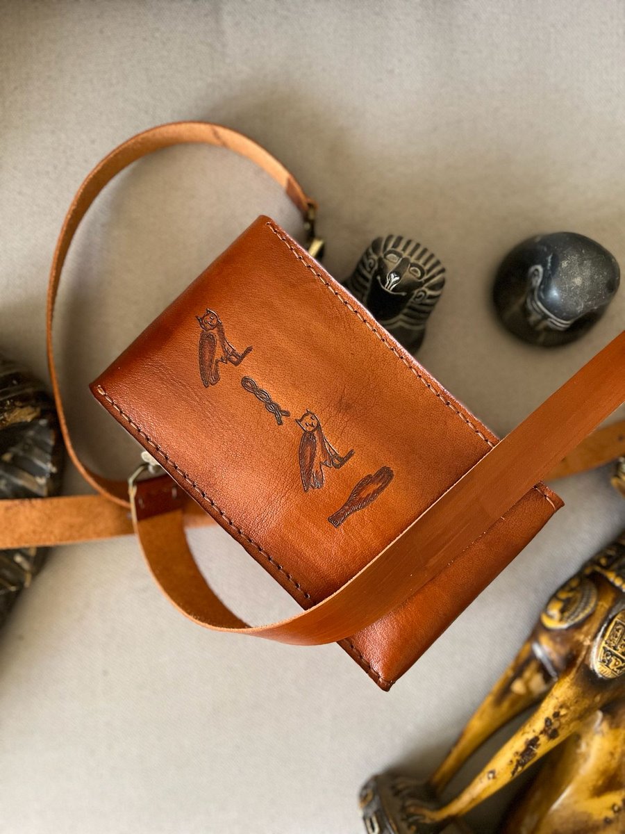 Owl Hieroglyph Tan Crossbody