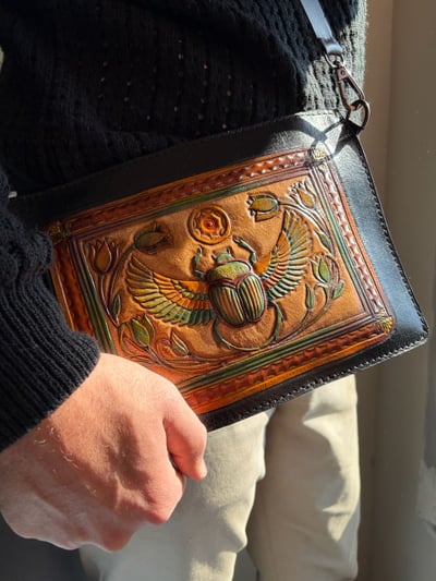 Winged Scarab Hand-Tooled Crossbody