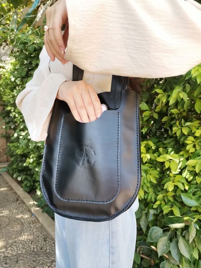 Minimal Black Leather Shoulder Bag