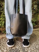 Minimal Black Leather Shoulder Bag 2