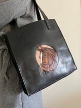 Horse Cameo Black Leather Tote 2