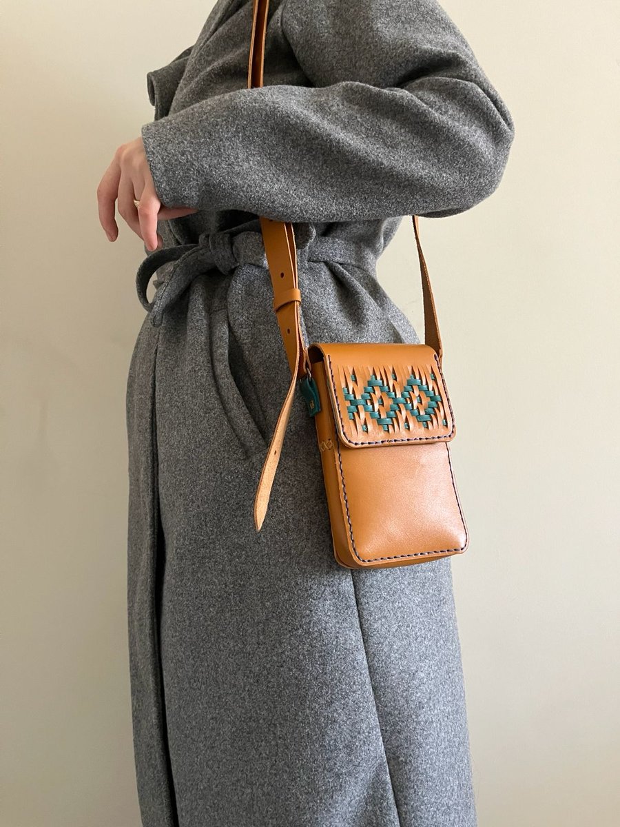 Woven Teal Geometric Mini Crossbody